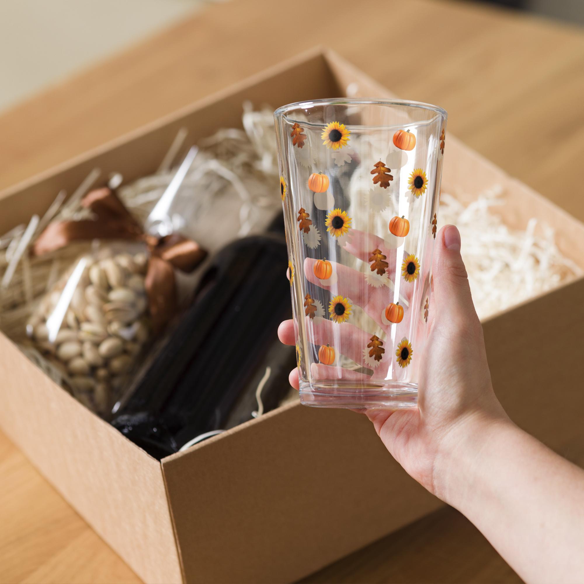 Vaso de cristal con diseño otoñal